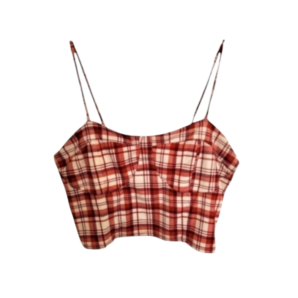 Just Polly Red and White Plaid Spaghetti Strap Cropped Camisole Top Size XL